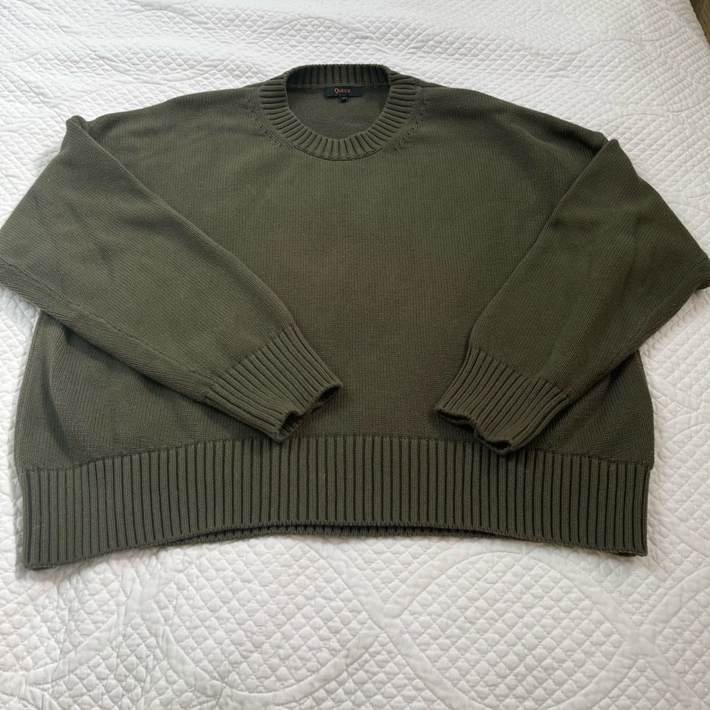 Quince Women’s Boyfriend Cotton Sweater in Forest Green
